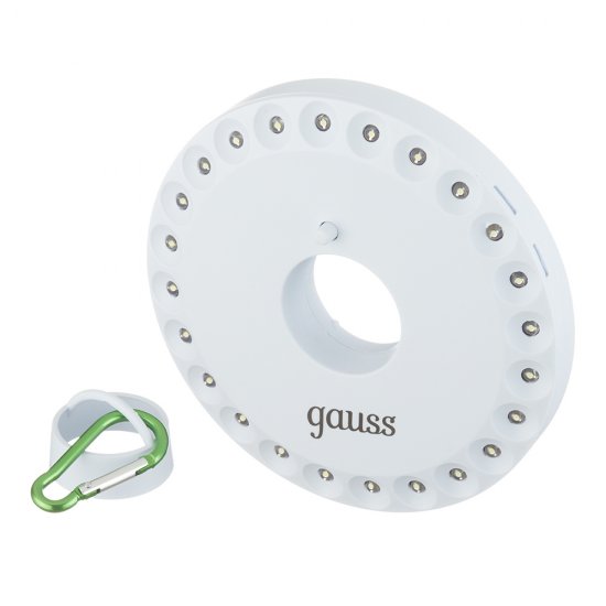 Фонарь кемпинговый Gauss светодиодный 24 LED 5 Вт на батарейках AA пластик с магнитом и карабином (GF003)