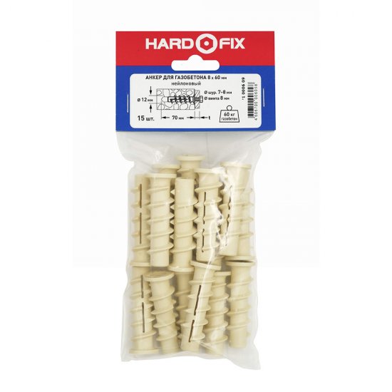 Дюбель для газобетона Hard-Fix 8x60 мм (15 шт.) нейлон