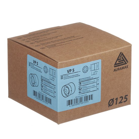 Вентилятор канальный осевой Auramax VP d125 мм белый