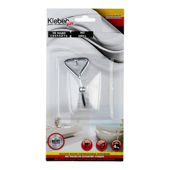Крючок для ванной Kleber Lite одинарный самоклеящийся металл хром (KLE-LT028/8485)