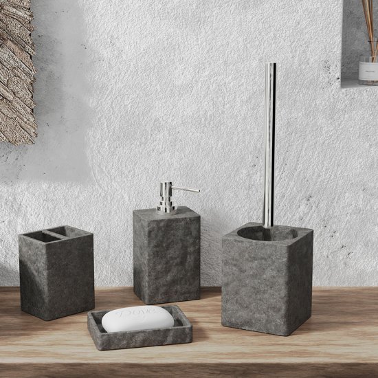 Ершик для унитаза Fora Stone Black напольный полирезин/металл черный (FOR-STN025BL/5317)