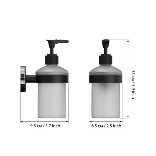 Дозатор для мыла Fora Lord с держателем стекло матовый/металл черный (FOR-Lord 041BL)