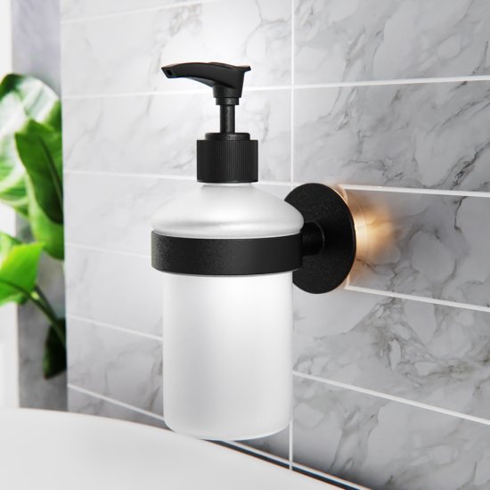 Дозатор для мыла Fora Lord с держателем стекло матовый/металл черный (FOR-Lord 041BL)