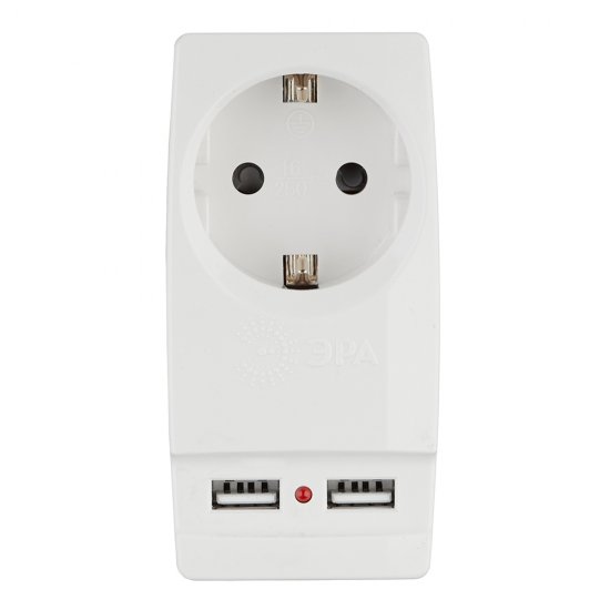 Разветвитель 1 розетка Эра 16 А 220 В 3,5 кВт 2хUSB белый (Б0026332)