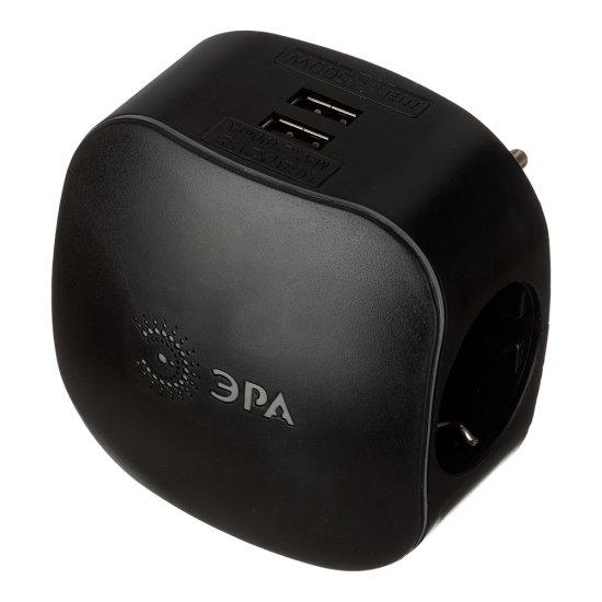Разветвитель 3 розетки Эра 16 А 220 В 3,5 кВт 2хUSB черный (Б0046364)