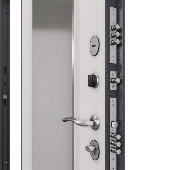 Дверь входная Mastino Home Eco левая букле графит - ларче белый с зеркалом 860х2050 мм