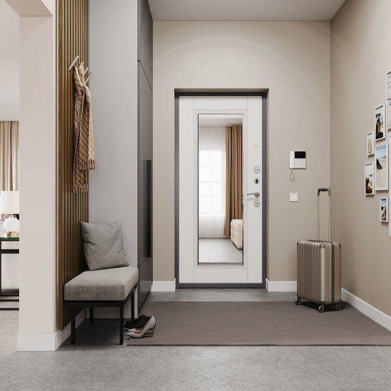 Дверь входная Mastino Home Eco левая букле графит - ларче белый с зеркалом 860х2050 мм