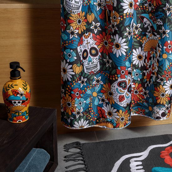 Штора для ванны Moroshka Los Muertos 1800х2000 мм полиэстер красная/синяя (T690-2)