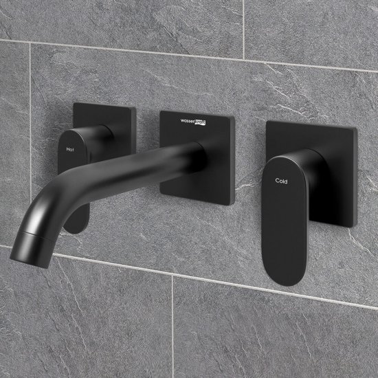 Смеситель для раковины встраиваемый WasserKraft Elbe черный двухрычажный со скрытой частью в комплекте (7445)