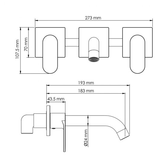 Смеситель для раковины встраиваемый WasserKraft Elbe черный двухрычажный со скрытой частью в комплекте (7445)