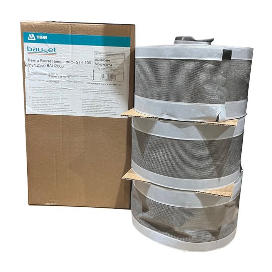 Лента гидроизоляционная для окон наружная Bauset ST-I диффузионная 100 мм 25 м (3 шт.)