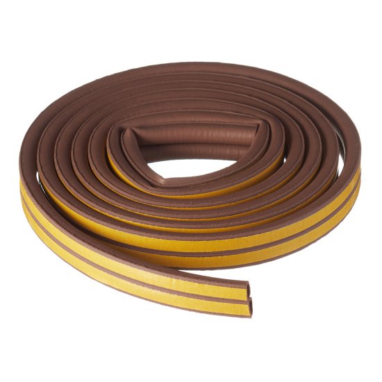 Уплотнитель для окон и дверей 12х10 мм 6 м (3+3 м) D профиль самоклеящийся коричневый