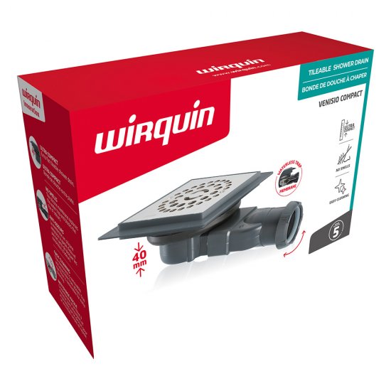 Трап душевой горизонтальный Wirquin Venisio Compact с сухим затвором 115х115 мм d90 мм решетка из нержавеющей стали (30723462)