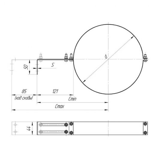 Хомут Дымок для дымоходов d150 мм с креплением к стене AISI 439