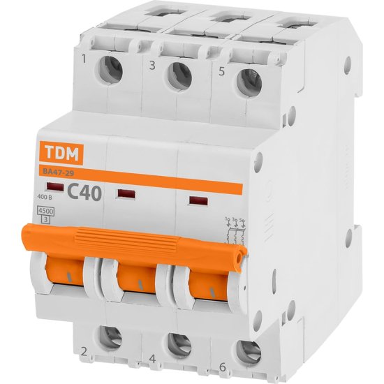 Автомат TDM ВА47-29 3Р, 40 А, 4,5 кА, С