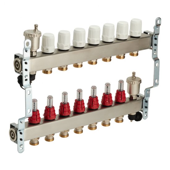 Коллекторная группа с расходомерами нержавеющая сталь Valtec 1 ВР(г) х 7 выходов 3/4 НР(ш) ЕК х 1 ВР(г)