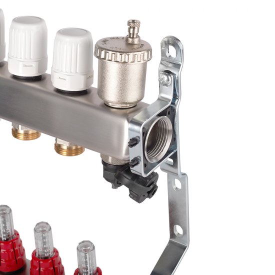 Коллекторная группа с расходомерами нержавеющая сталь Valtec 1 ВР(г) х 8 выходов 3/4 НР(ш) ЕК х 1 ВР(г)