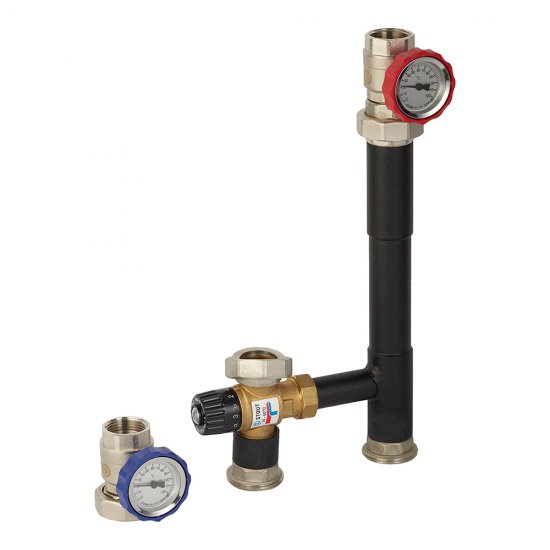 Насосная группа Rommer 1 ВР(г) х 1 1/4 НР(ш) с термостатическим смесительным клапаном без насоса (RDG-0002-012503)