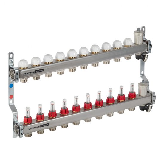 Коллекторная группа с расходомерами Tiemme 1 ВР(г) х 10 выходов 3/4 НР(ш) ЕК х 1 ВР(г)