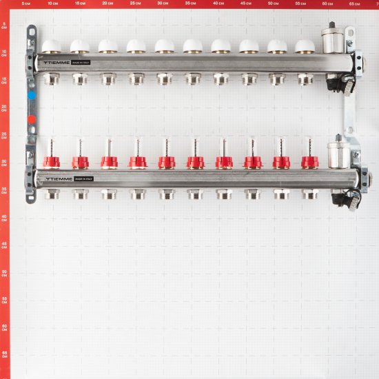 Коллекторная группа с расходомерами Tiemme 1 ВР(г) х 10 выходов 3/4 НР(ш) ЕК х 1 ВР(г)
