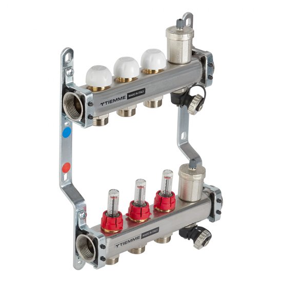Коллекторная группа с расходомерами Tiemme 1 ВР(г) х 3 выхода 3/4 НР(ш) ЕК х 1 ВР(г)