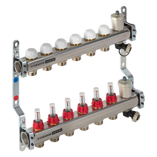 Коллекторная группа с расходомерами Tiemme 1 ВР(г) х 6 выходов 3/4 НР(ш) ЕК х 1 ВР(г)