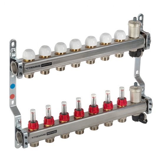 Коллекторная группа с расходомерами Tiemme 1 ВР(г) х 7 выходов 3/4 НР(ш) ЕК х 1 ВР(г)