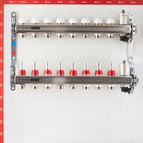 Коллекторная группа с расходомерами Tiemme 1 ВР(г) х 8 выходов 3/4 НР(ш) ЕК х 1 ВР(г)