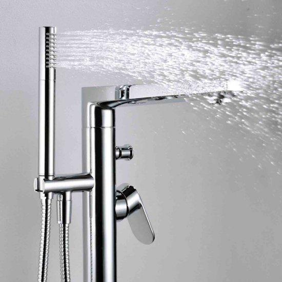 Смеситель для ванны напольный WasserKraft Dinkel хром однорычажный с коротким изливом с лейкой (5821)