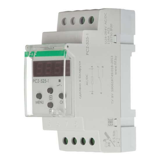 Реле времени модульное F&F PCZ-525-1 230 В 16 А тип AC/DC 1НО+1НЗ (EA02.002.011)