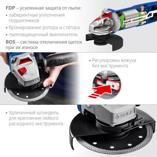 Шлифмашина угловая электрическая Зубр УШМ-П125-1500 ЭПСТ 1500 Вт d125 мм