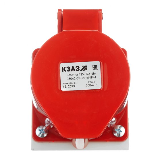 Розетка силовая угловая настенная КЭАЗ с заземлением 3Р+РЕ+N 32 А 380 В IP44 красная (222757)