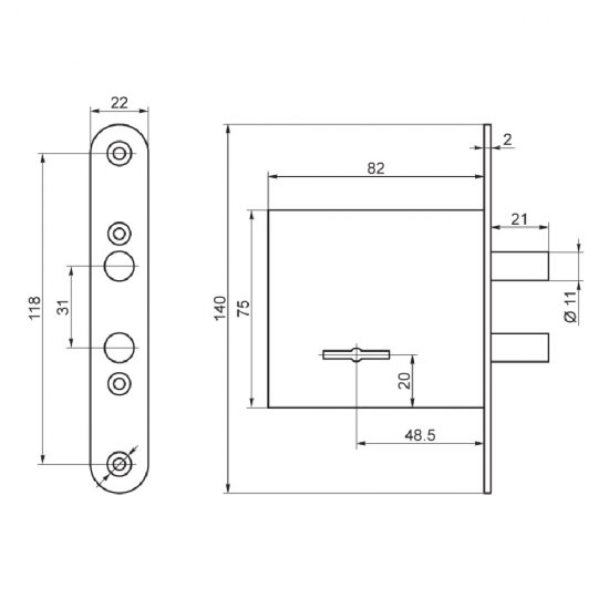 Замок врезной Абсолют ЗВ 8/3 для входной двери хром 3 ключа
