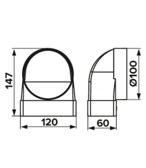 Соединитель угловой пластиковый для плоских воздуховодов 60х120 мм с круглыми d100 мм