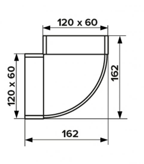 Колено горизонтальное пластиковое для плоских воздуховодов 60х120 мм 90°