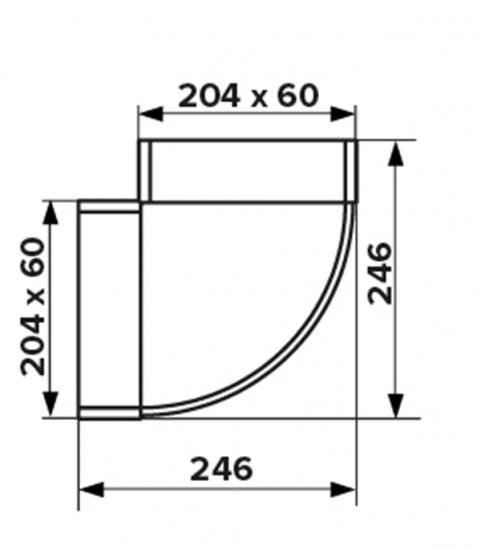 Колено горизонтальное пластиковое для плоских воздуховодов 60х204 мм 90°