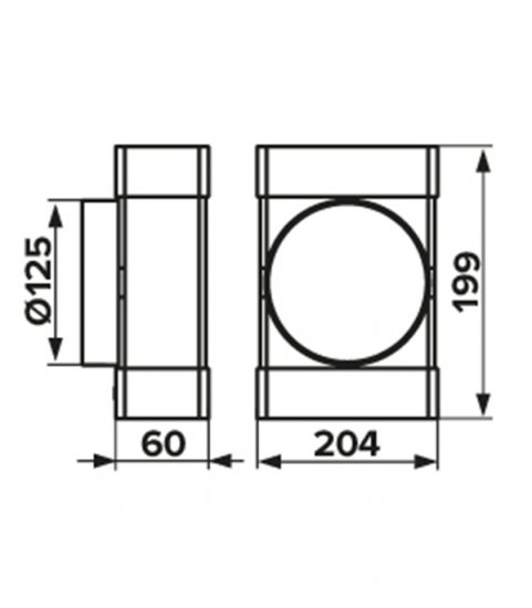 Соединитель Т-образный пластиковый для плоских воздуховодов 60х204 мм с круглыми d125 мм