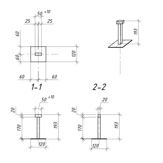 Закладная под бетонирование 120х120х180 мм