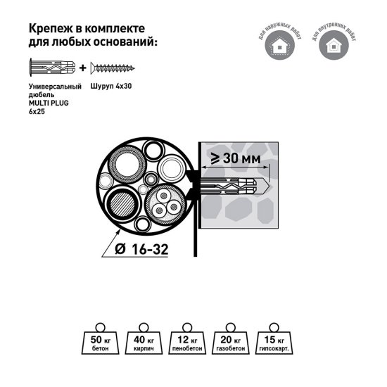 Ремешок для кабеля и труб Европартнер 16-32 мм серый (30 шт.)