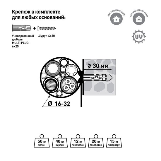 Ремешок для кабеля и труб Европартнер 16-32 мм атмосферостойкий черный (30 шт.)