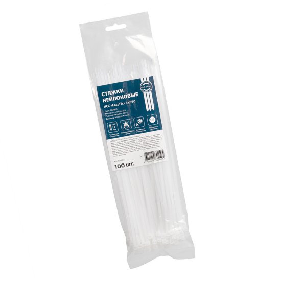 Стяжка кабельная Fortisflex НСС EasyFix 250х3,6 мм полиамидная белая (100 шт.) (84803)