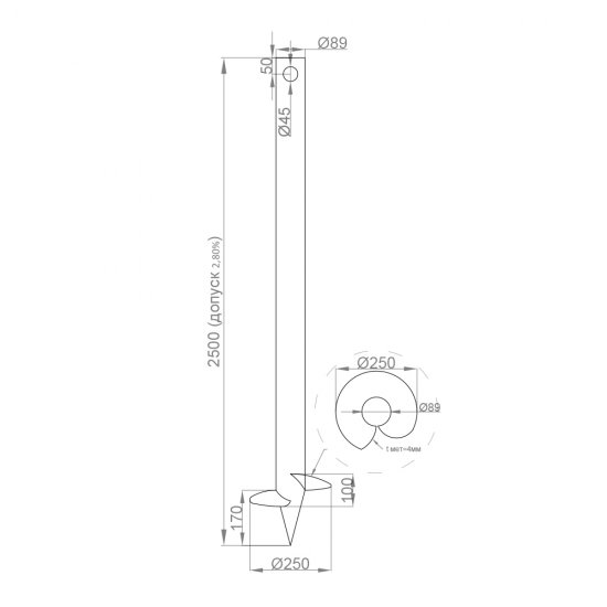 Свая винтовая d89х2500 мм