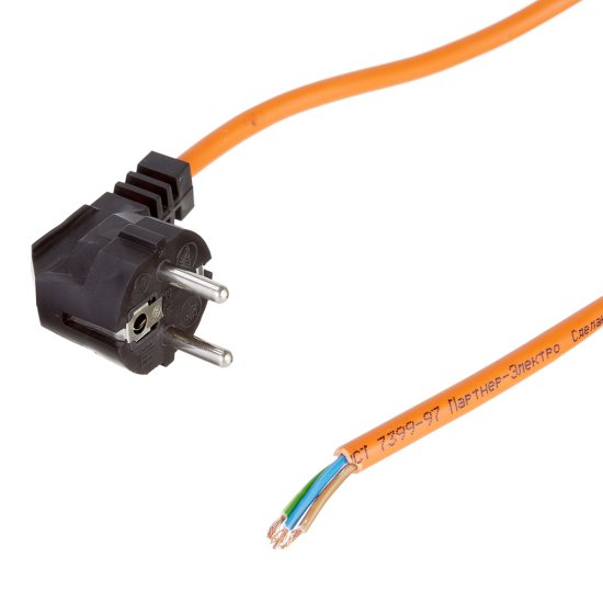 Шнур сетевой с вилкой 3,0 м ПВС-ВП 3х1,0 кв.мм 16 А Партнер-Электро оранжевый (ЦБ-00013573/4583)