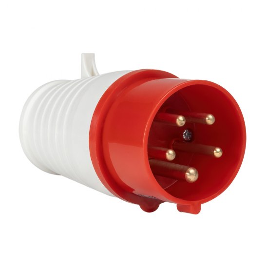 Вилка силовая прямая переносная КЭАЗ с заземлением 3Р+РЕ+N 16 А 380 В IP44 красная (222738)