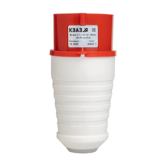 Вилка силовая прямая переносная КЭАЗ с заземлением 3Р+РЕ+N 16 А 380 В IP44 красная (222738)