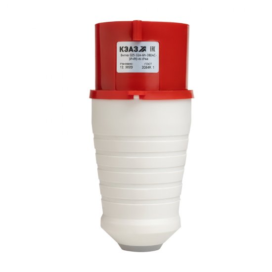 Вилка силовая прямая переносная КЭАЗ с заземлением 3Р+РЕ+N 32 А 380 В IP44 красная (222740)