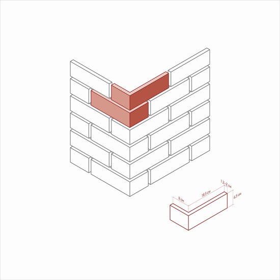 Искусственный камень угловой White Hills Бремен Брик красный (38 шт.=2,93 пог.м)