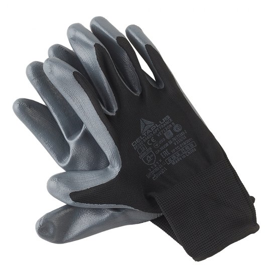 Перчатки полиэстеровые маслобензостойкие с нитриловым обливом Delta Plus черно-серые 9 (L) (VE712GR09/1692)
