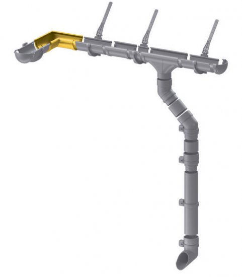 Угол желоба Docke Lux пластиковый d140 мм 90° пломбир RAL 9003