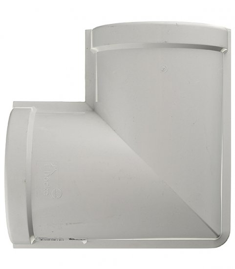 Угол желоба Docke Lux пластиковый d140 мм 90° пломбир RAL 9003